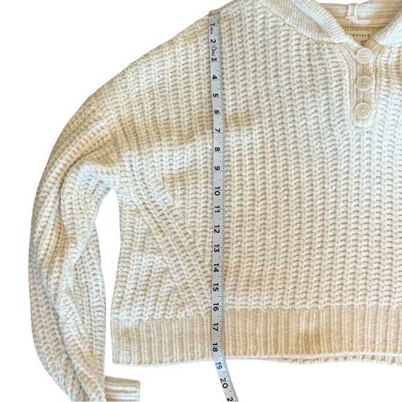 Aeropostale Chenille Henley Hoodie Cream XL Cozy Soft Pullover Sweater - Picture 9 of 10